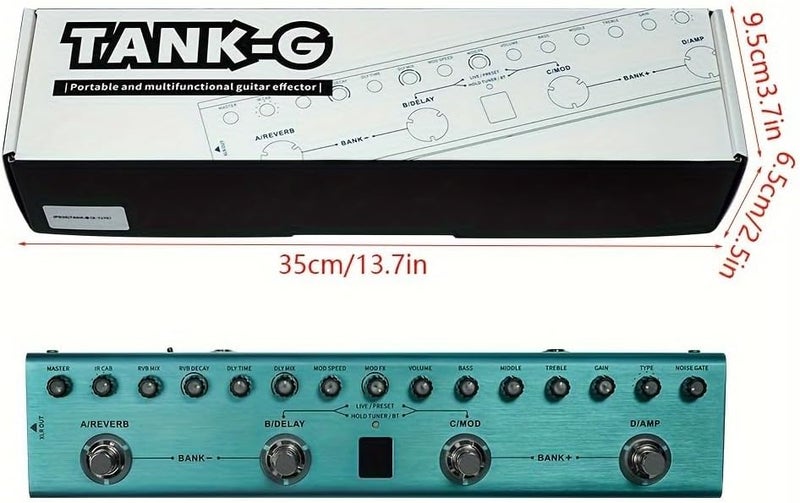 IOppWin Tank G Portable Guitar Multi-Effects Pedal with 36 Editable Presets, XLR Balanced Output, Rechargeable Battery & App Customization – Compact Tuner & IR Cab Simulator - Image 2